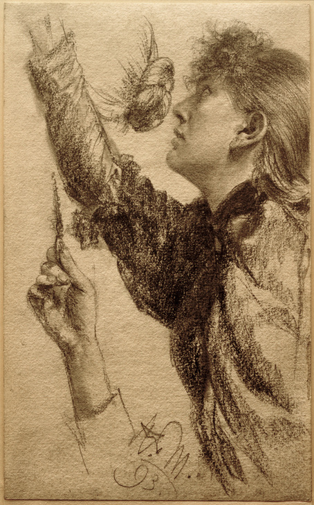 Studie zu einer jungen Frau mit erhobenem Arm van Adolph Friedrich Erdmann von Menzel