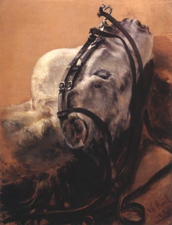 Tête de cheval couchée, bidée van Adolph Friedrich Erdmann von Menzel
