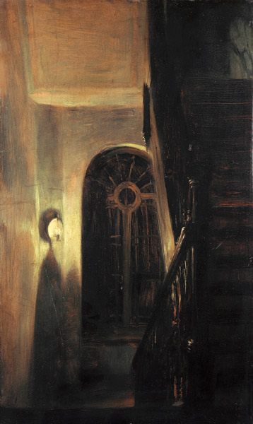 Treppenflur bei Nachtbeleuchtung van Adolph Friedrich Erdmann von Menzel