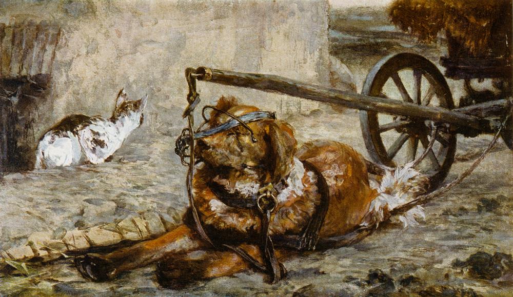Ziehhund und Katze van Adolph Friedrich Erdmann von Menzel