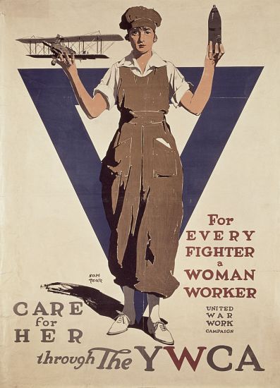For Every Fighter a Woman Worker, 1st World War YWCA propaganda poster van Adolph Treidler