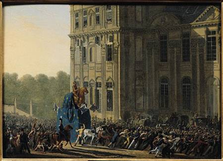 Transporting the Statue of Henri IV (1553-1610) in Front of the Flora Pavilion of the Louvre van Adolphe Roehn