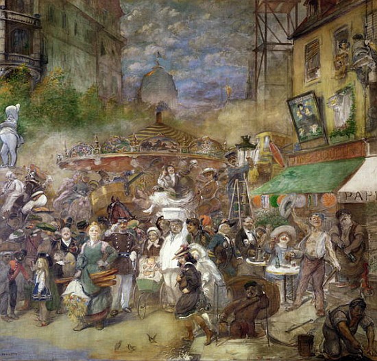 Decorative panel depicting Paris, Salon de la Commission du Personnel van Adolphe Leon Willette