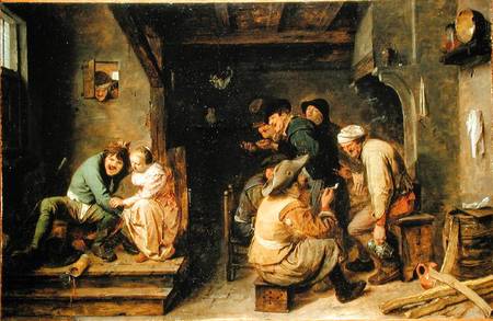 A tavern interior with peasants carousing van Adriaen Brouwer