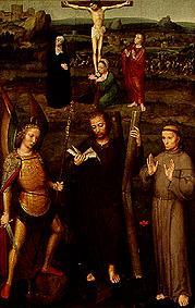 Die hll. Andreas und Franz von Assisi, sowie der Erzengel Michael vor dem gekreuzigten Heiland van Adriaen Isenbrant