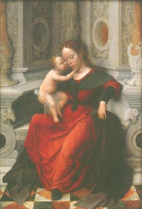 Thronende Madonna mit Kind in einer Nische
