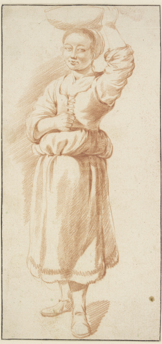 Bauernmädchen, eine Schüssel auf dem Kopf tragend van Adriaen van de Velde