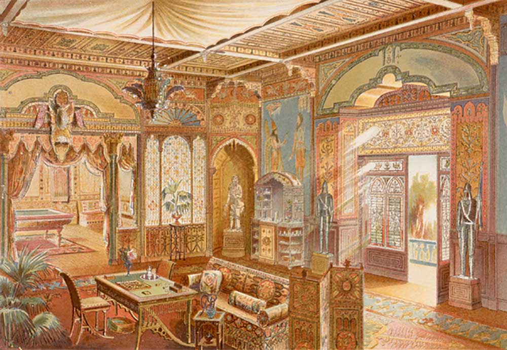 Games room in Assyrian style, illustration from La Decoration Interieure published c.1893-94 van Adrien Simoneton