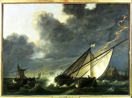 Boats in the Estuary of Holland Diep in a Storm van Albert Cuyp
