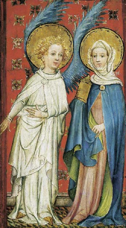 Der Engel empfängt die drei Marien am Grabe (linker Flügel). van Älterer Meister der Aachener Schranktüren