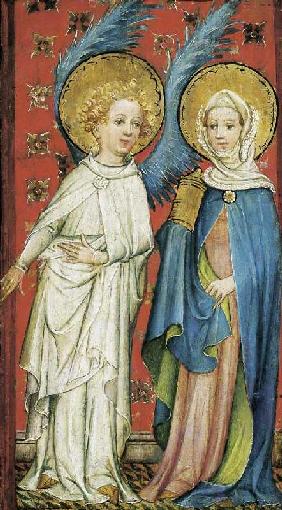 Der Engel empfängt die drei Marien am Grabe (linker Flügel).