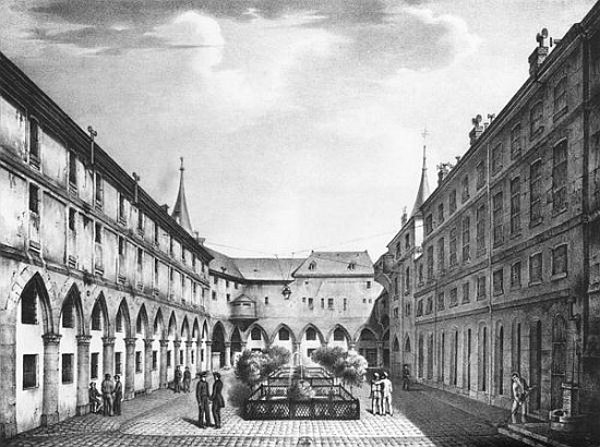 View of the Men''s Yard at the Conciergerie Prison; engraved by Alphonse Urruty (1800-70) c.1831 van (after) Collard