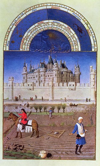 Facsimile of October: sowing the winter grain the Limbourg brothers, from the ''Tres Riches Heures d van (after) French School