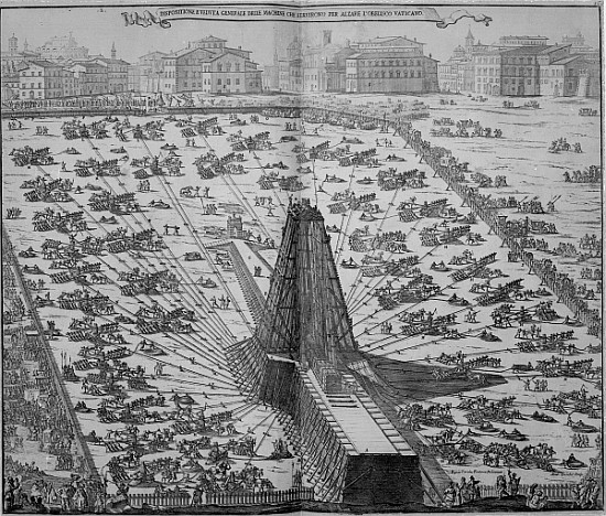 Erecting the Ancient Egyptian Obelisk in St. Peter''s Square, Rome; engraved by Niccola Zabag van (after) liaItalian School