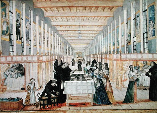 The Infirmary of the Sisters of Charity during a visit of Anne of Austria (1601-66) c.1640 (see also van (after) Abraham Bosse