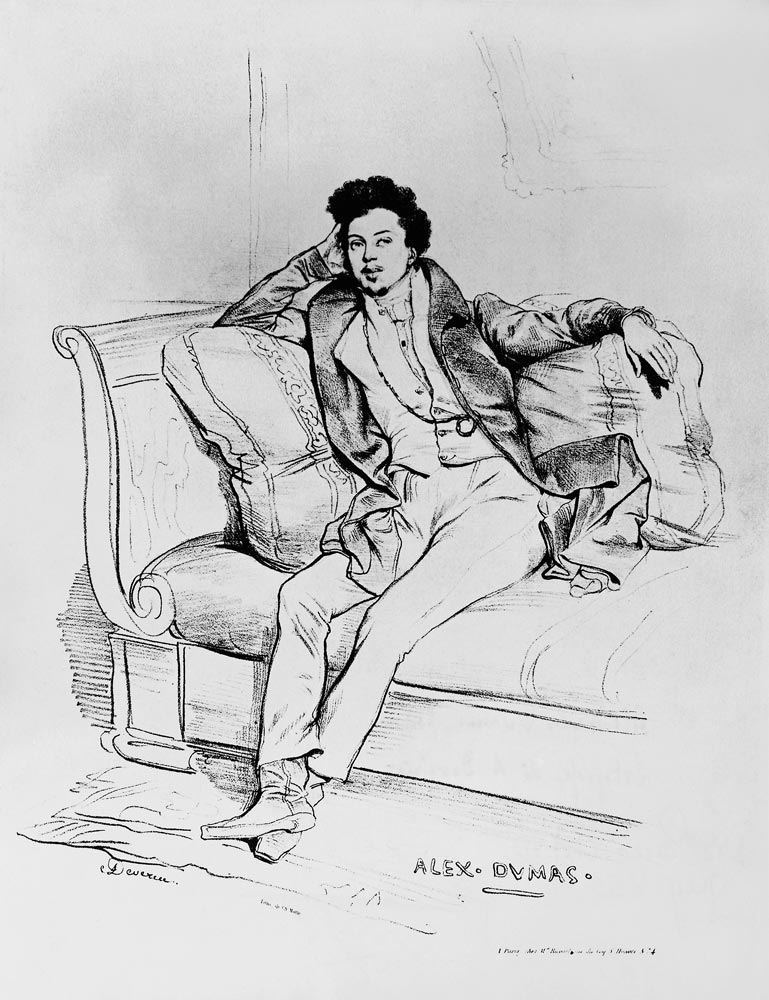 Alexandre Dumas Pere (1803-70) ; engraved by Charles Etienne Pierre Motte (1785-1836) van (after) Achille Deveria