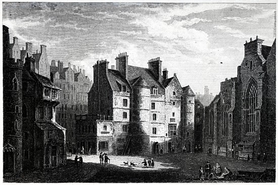 Old Tolbooth, Edinburgh; engraved by Edward Finden van (after) Alexander Nasmyth