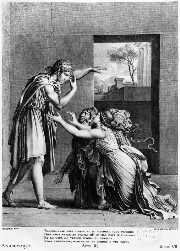 Andromache at the feet of Pyrrhus, illustration from Act III Scene 7 of ''Andromaque'' Jean Racine ( van (after) Anne Louis Girodet de Roucy-Trioson