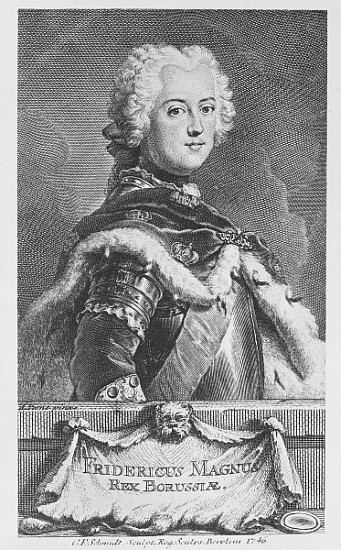 Friedrich II, King of Prussia; engraved by Georg Friedrich Schmidt van (after) Antoine Pesne