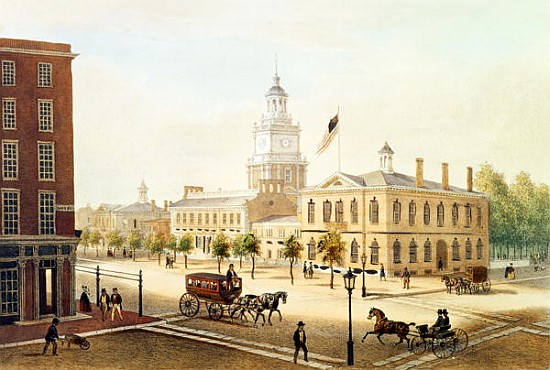 State House, Philadelphia; engraved by Deroy van (after) Augustus Kollner