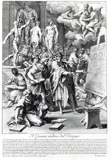 Allegory of a design studio; engraved by Nicolas Dorigny van (after) Carlo Maratti