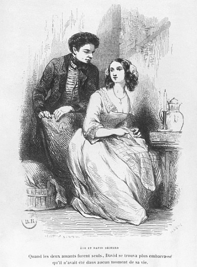 Eve and David Sechard, illustration from ''Les Illusions perdues'' Honore de Balzac, publishedEditio van (after) Celestin Francois Nanteuil