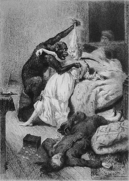 Illustration for ''The Murders in the Rue Morgue'' Edgar Allan Poe (1809-49) ; engraved by Eugene Mi van (after) Daniel Urrabieta Vierge