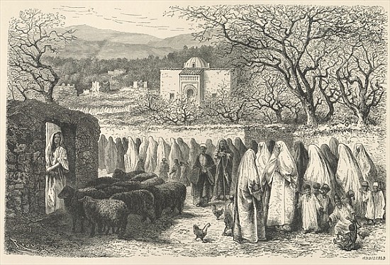 Marabout and Procession: Tlemcen; engraved by Henri Theophile Hildibrand (1824-97) van (after) Edouard Riou