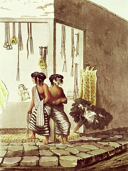 Pampa Indians at a Store in the Indian Market of Buenos Aires, from ''Picturesque Illustrations of B van (after) Emeric Essex Vidal