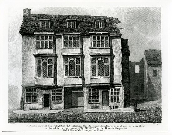 A South View of the Falcon Tavern, on the Bankside, Southwark; engraved by William Wise van (after) Frederick Nash