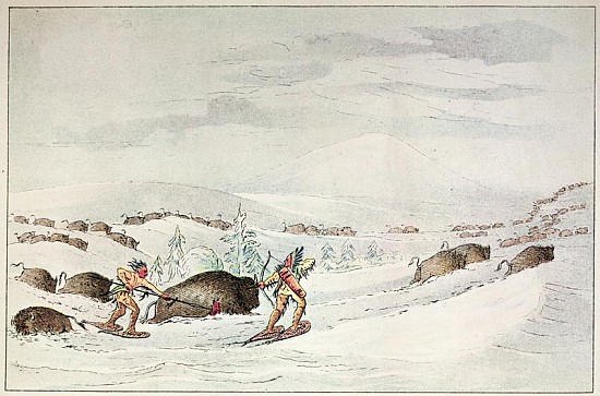 Hunting buffalo on snow-shoes van (after) George Catlin