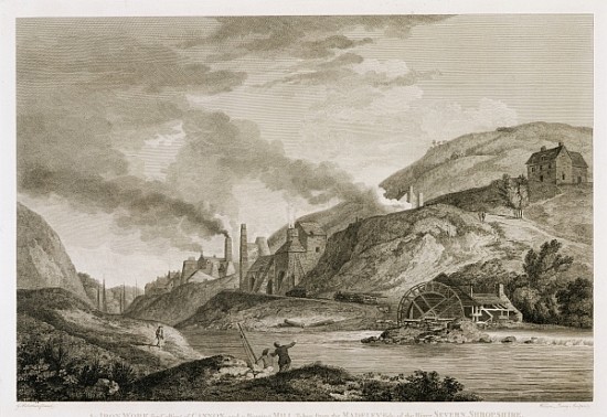 An Iron Work for Casting of Cannon and a Boreing Mill taken from the Madeley side of the River Sever van (after) George Robertson