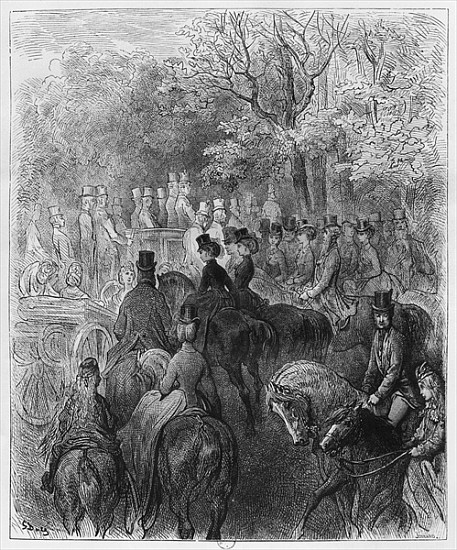 Carriages and riders at Hyde Park, illustration from ''Londres'' Louis Enault (1824-1900) 1876; engr van (after) Gustave Dore