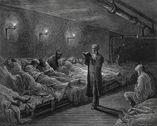 Scripture Reader in a Night Refuge, from ''London, a Pilgrimage'', written by William Blanchard Jerr van (after) Gustave Dore