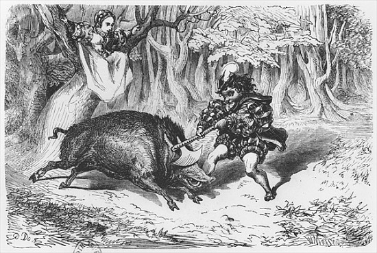 Violette and Ourson, illustration for ''Ourson'' from ''Les Nouveaux Contes de Fees'' Comtesse de Se van (after) Gustave Dore