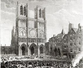 Thomas de Mahy (1744-90) Marquis of Favras Making Honourable Amends before Notre-Dame; engraved by P