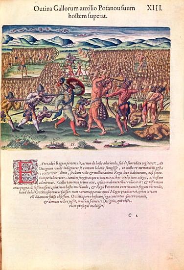 The French Help the Indians in Battle, from ''Brevis Narratio..''; engraved by Theodore de Bry (1528 van (after) Jacques (de Morgues) Le Moyne