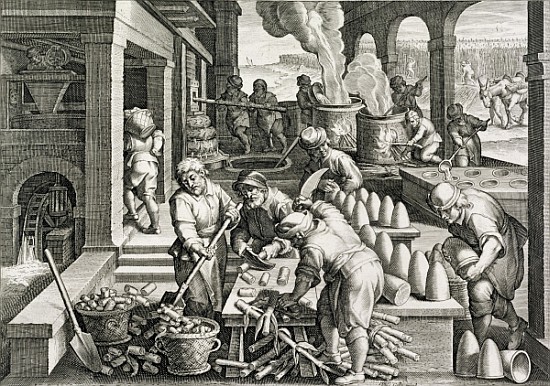 A Sugar Mill and the Production of Sugar Loaves, plate 14 from ''Nova Reperta'' (New Discoveries) ;  van (after) Jan van der (Giovanni Stradano) Straet