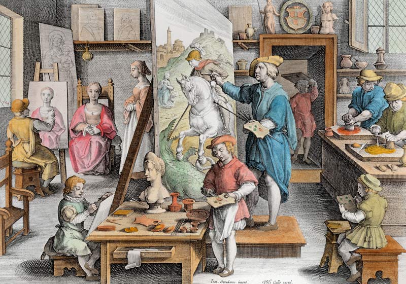 The Invention of Oil Paint, plate 15 from ''Nova Reperta'' (New Discoveries) ; engraved by Philip Ga van (after) Jan van der (Giovanni Stradano) Straet