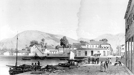 Custom House and St. Vincent''s Wharf, Trinidad; engraved by Eugene Ciceri, c.1850 van (after) Jean-Michel Cazabon