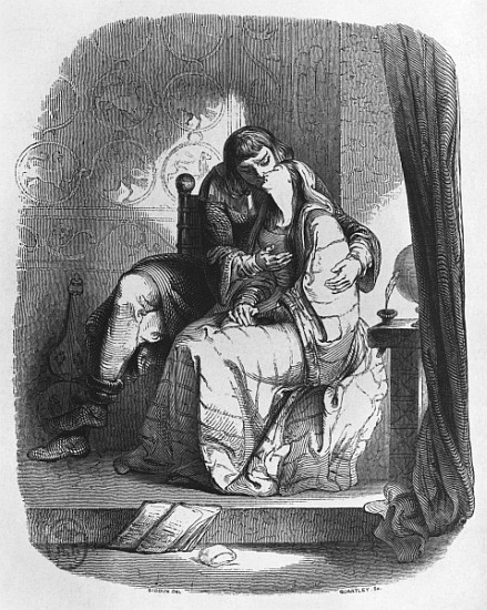 Heloise and Abelard kissing, illustration from ''Lettres d''Heloise et d''Abelard'' van (after) Jean Francois Gigoux