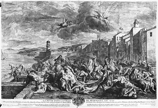 The plague of 1720 in Marseilles; engraved by Simon Thomassin (1655-1733) 1727 van (after) Jean Francois de Troy