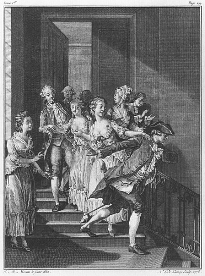 Saint-Preux escaping, volume I, page 279, illustration from ''La Nouvelle Heloise'' Jean-Jacques Rou van (after) Jean Michel the Younger Moreau