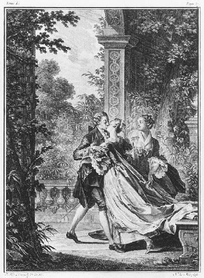 The first kiss of love, volume I, page 37, illustration from ''La Nouvelle Heloise'' Jean-Jacques Ro