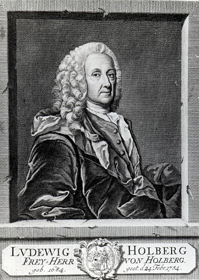 Ludvig Holberg; engraved by Johann Martin Bernigeroth van (after) Johan Roselius