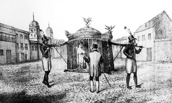 A Brazilian Sedan Chair and a Person Begging for the Church van (after) John Henderson