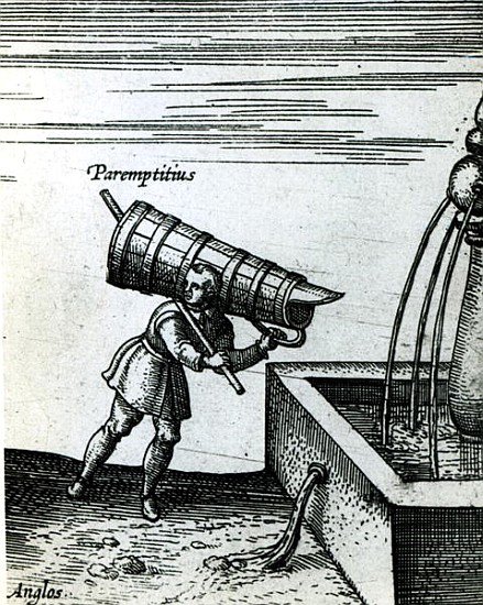 An apprentice fetching water from a fountain  (detail of 105365) van (after) Joris Hoefnagel