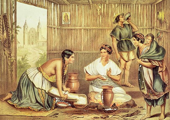 Indians Preparing Tortillas, from ''An Album of the Mexican Republic'' van (after) Julio Michaud