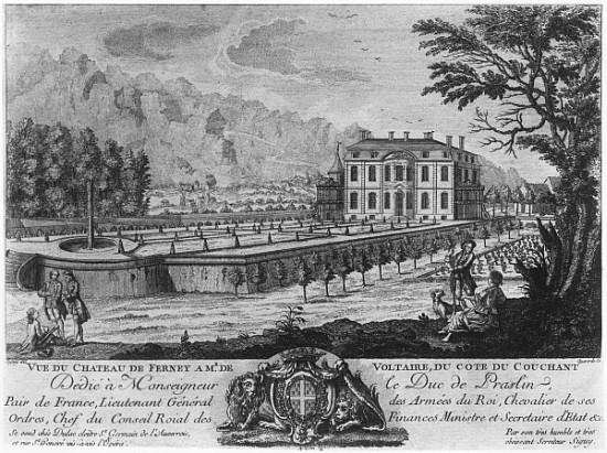 Voltaire''s house in Ferney, west side; engraved by Francois, Maria, Isidore Queverdo (1748-97) van (after) Louis Signy