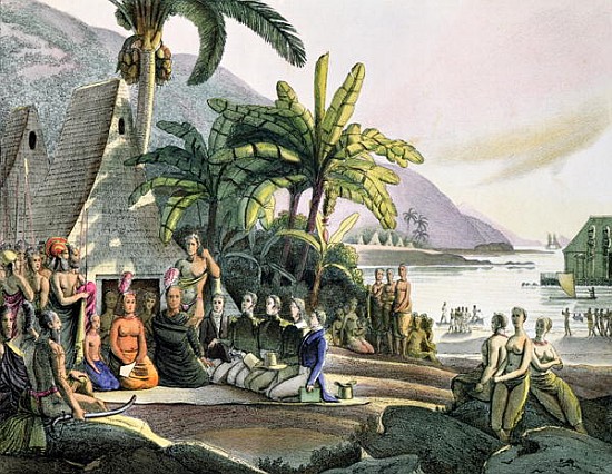 Meeting between the Expedition Party of Otto von Kotzebue (1788-1846) and King Kamehameha I (1740/52 van (after) Ludwig (Louis) Choris